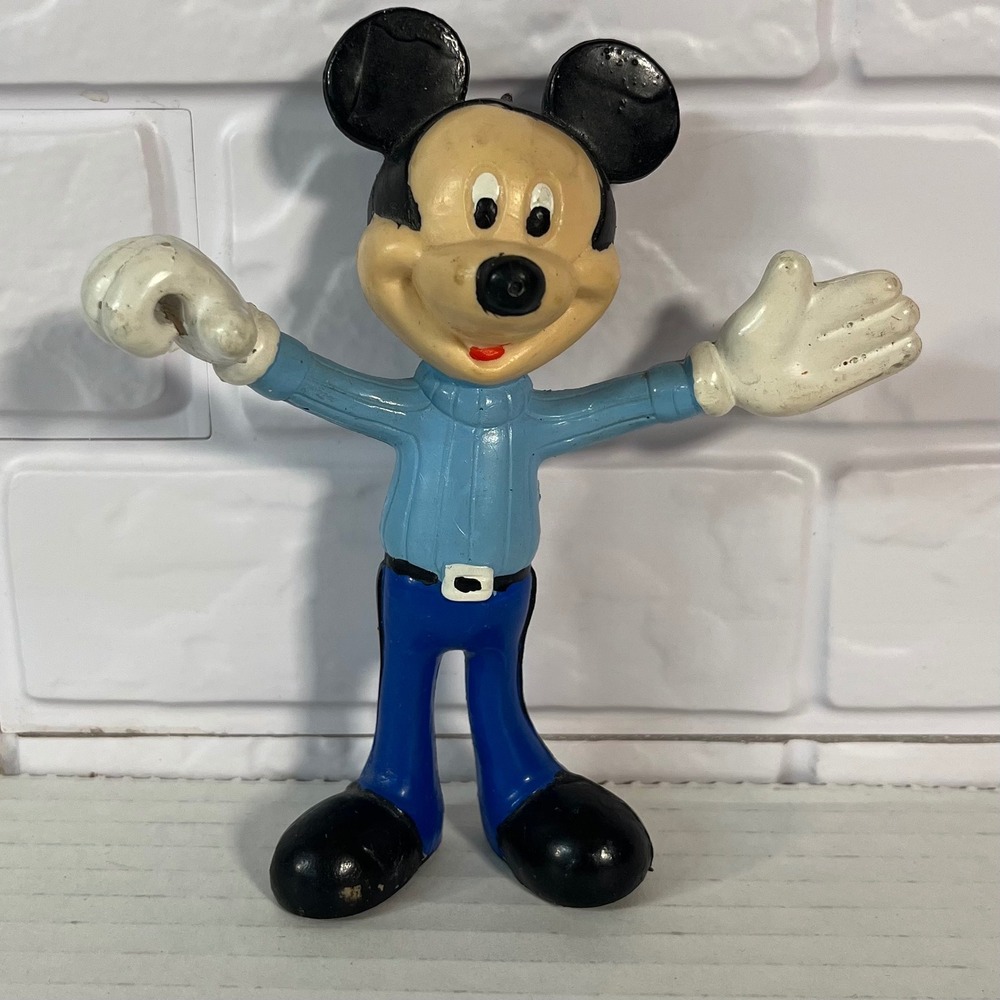Disney Mickey Mouse Figure Unisex OS Blue Vintage Rubber Bendy Toy Collectible